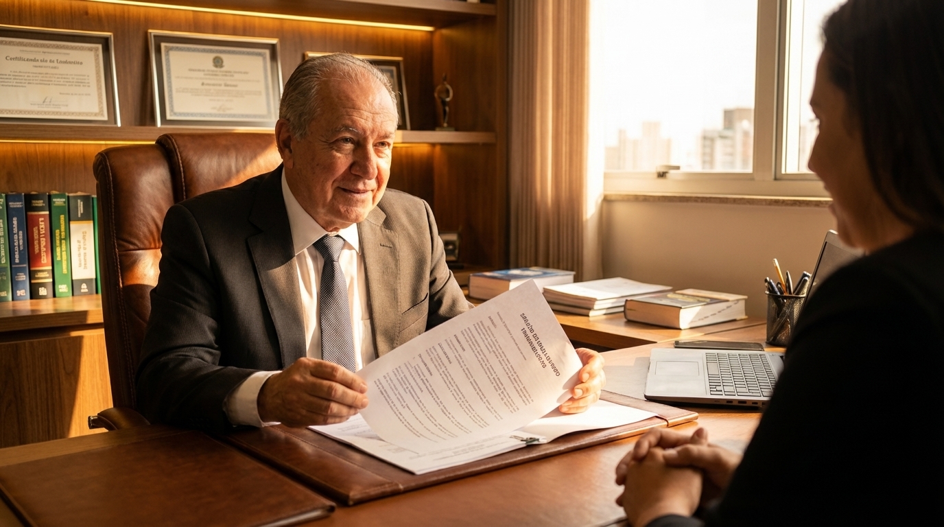 Advogado especialista em amianto conversando com trabalhador em consulta