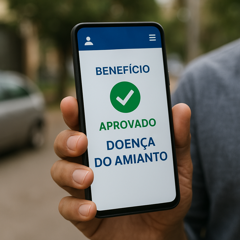 Tela do aplicativo Meu INSS mostrando benefício aprovado por doença do amianto