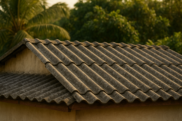 Telhas de amianto onduladas em casa brasileira com luz do sol