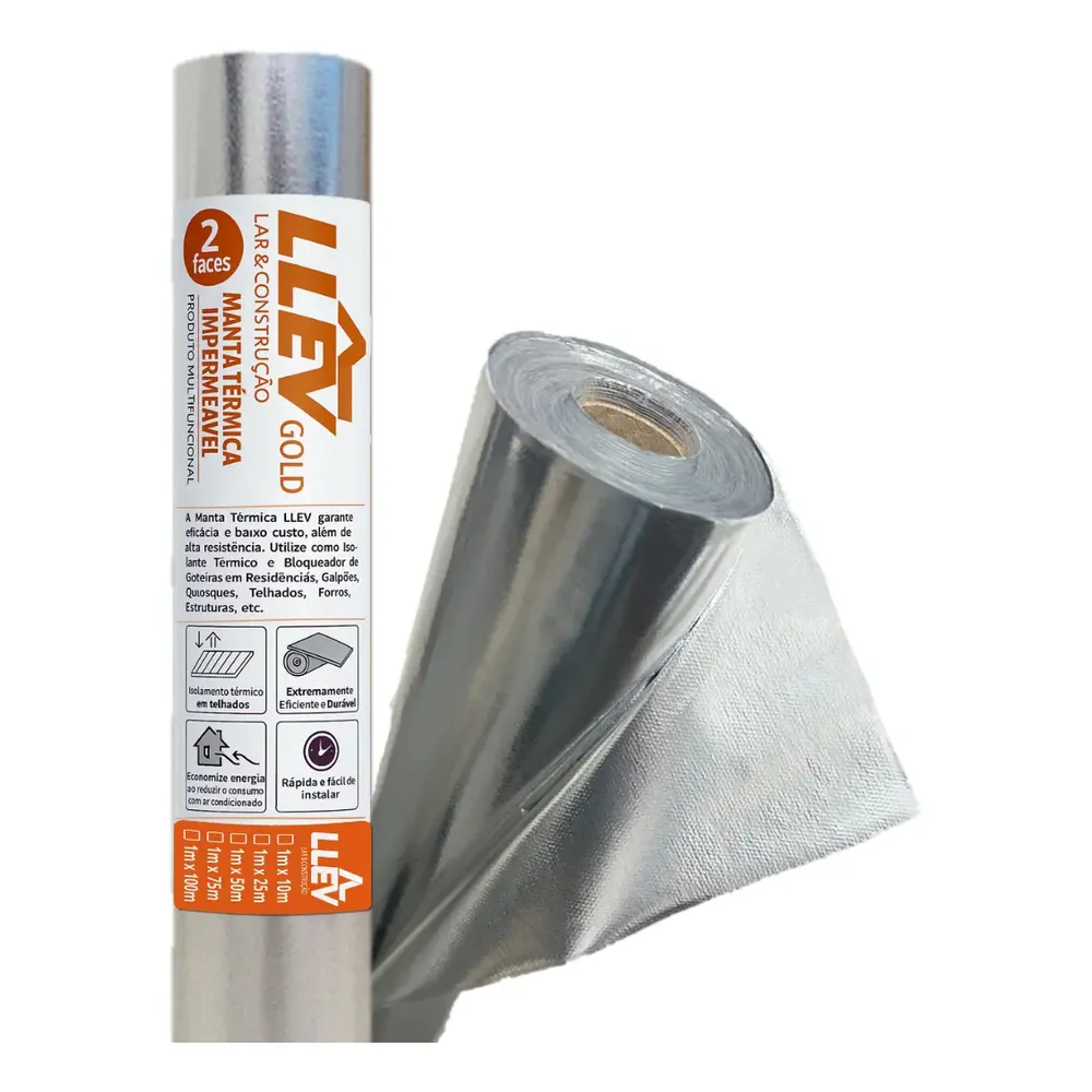 Manta Térmica Dupla Face Llev 25m² Subcobertura Telhado Alumínio Rolo