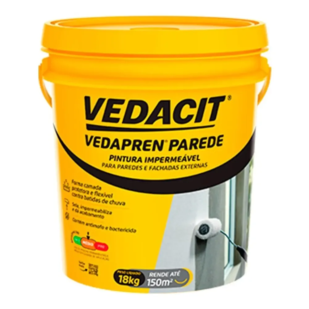 Pintura Impermeável Vedacit Vedapren Parede Branco 18kg para Paredes Externas