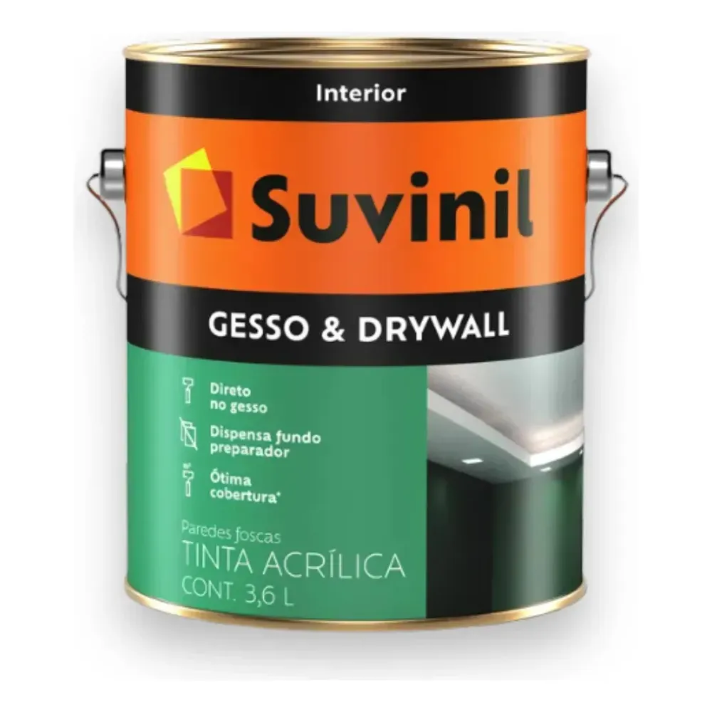 Tinta Acrílica Suvinil Branco Fosco 3,6L para Gesso e Drywall